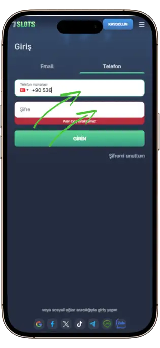 E-posta / telefon  ile giriş